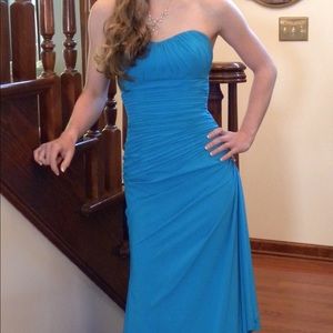 Blue Strapless Prom Dress